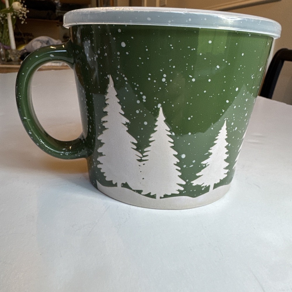 Robert Stanley Forest Trees Green White Coffee Mug Soup Bowl Suction Lid 24oz